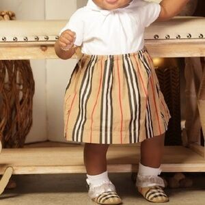 Burberry White and Tan Striped Kids Casual Dress